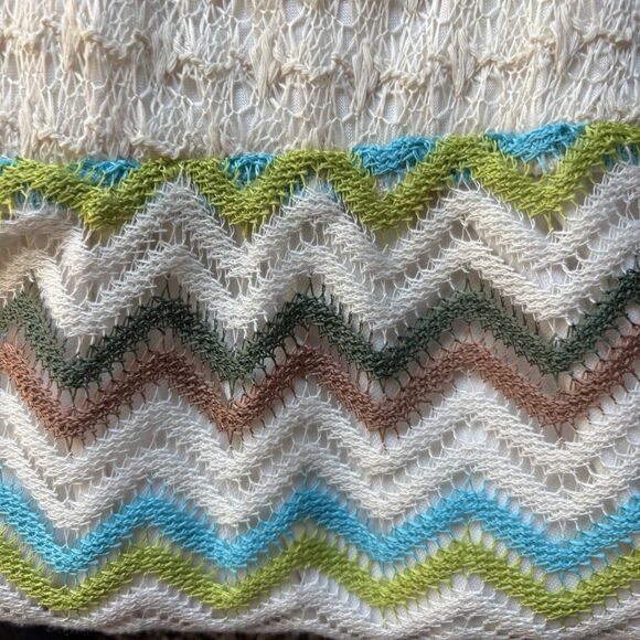 Vintage Lapis Crochet Chevron Knit Skirt Mini A-Line Y2K Boho Festival Stretch - Picture 11 of 11